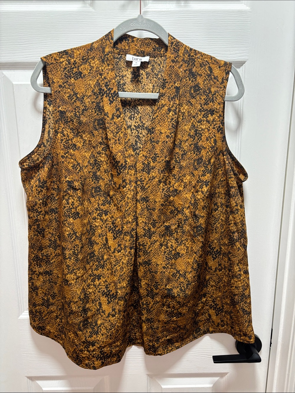 Bar III Amber and Black Snake-Print Sleeveless Top